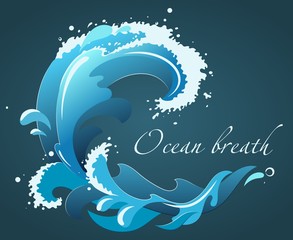 hand drawn ocean wave with foam, drops and splashes, isolated vector illustration