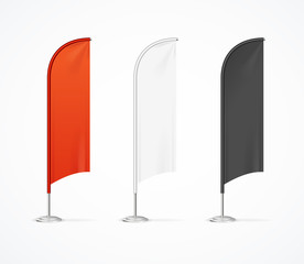 Realistic Detailed 3d Color Blank Expo Stand Flag Template Mockup Set. Vector