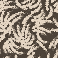 Abstract brown pattern of chaotic ragged arcs. Seamless linear pattern. Blank for printing on fabric.