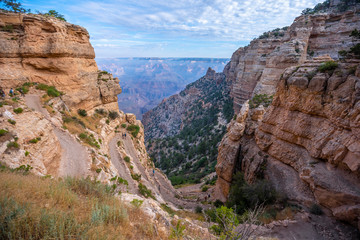 The beautiful start zig-zag of the South Kaibab Trailhead trekking. Grand Canyon, Arizona
