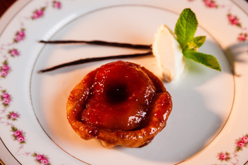 Fancy glazed peach desert.