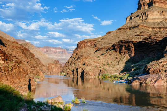 Camp on the Colorado River at Mile 136 of a rafting trip, Grand Canyon National Park, Arizona, USA