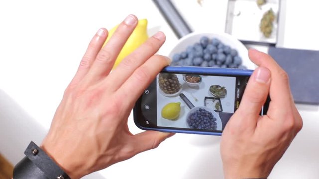smartphone photography of blueberries, marijuana, pineapple, healthy eating