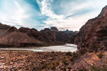 Start the day on the Colorado River on the Bright Angel Trailhead route in the Grand Canyon. Arizona