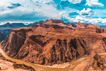 Panoramic of the Colorado River from Tonto West on the path of Bright Angel Trailhead in the Grand Canyon. Arizona