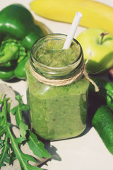 Vegetable smoothie of cucumber, banana, apple and paprika