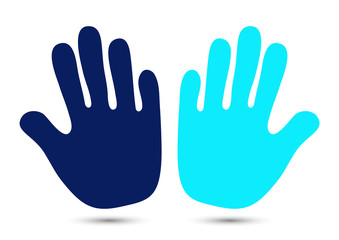 Hand icon. Helping hands silhouette on a white background. Warning gesture with an open palm label. V