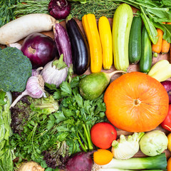 still-life with various fresh vegetables on table