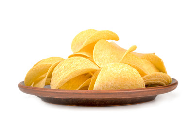 Potato Chips In A Plate Isolated On A White Background