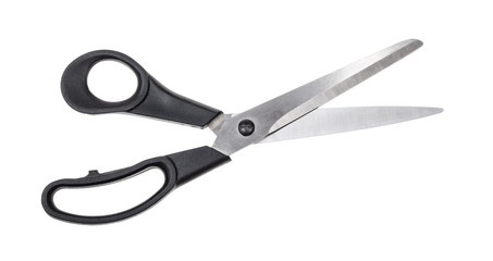 pair of scissors with black plastic handles cutout