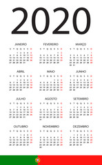 Calendar 2020 - illustration. Portuguese version