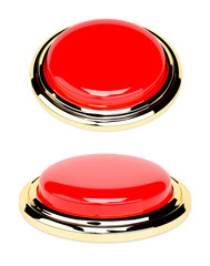 Red push buttons with golden frame. Shiny 3d elements