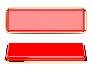 Red rectangle push buttons with golden frame. Shiny icons