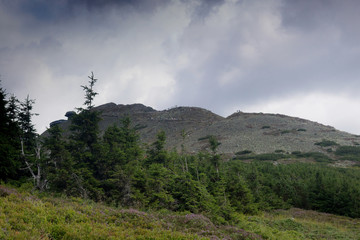 Sniezka Mountain in the Karkonosze/ Krkonose /Giant MOuntains seen from the trail in Obri Dul in the Czech Republic