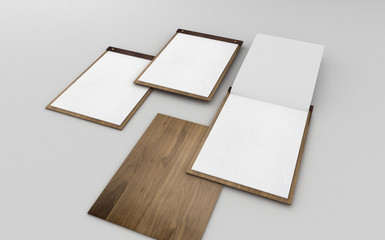 Menu wood leather tablets render 3