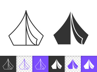 Camp tent summer awning black line vector icon