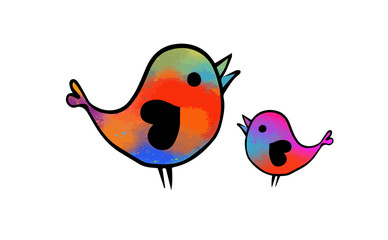 A colorful bird with a chick. Vector illustration