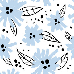 Seamless pattern with blue abstract flowers
