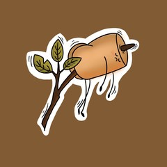 Sad marshmallow hanging on a branch