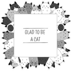 Frame with cute kitten family cartoon, vector illustration