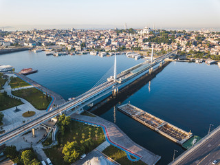 Obraz premium Golden Horn Metro Bridge. Istanbul aerial view