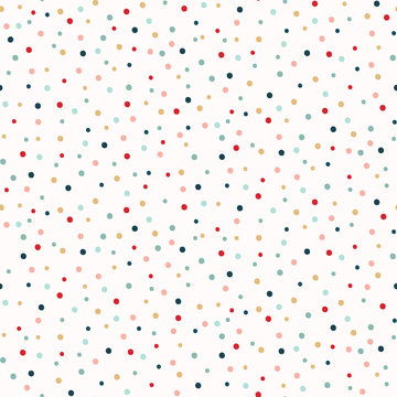 Hand Drawn Tiny Tossed Polka Dot Confetti Seamless Pattern. Traditional Red Green Holiday All Over Print. Vector Swatch