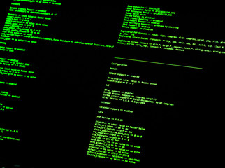Computer Command Line Interface. Green code in command line interface on black background