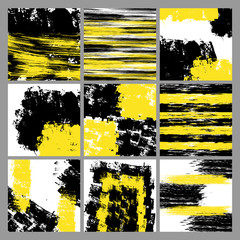 Sett of differentt black and yellow grunge square frames