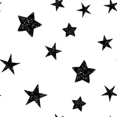 Background of hand drawn star seamless pattern. Doodle stars texture.