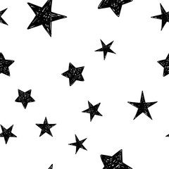 Background of hand drawn star seamless pattern. Doodle stars texture.