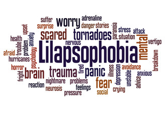 Lilapsophobia fear of tornadoes and hurricanes word cloud concept