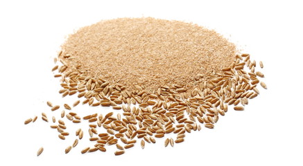Spelt bran and grains isolated on white background