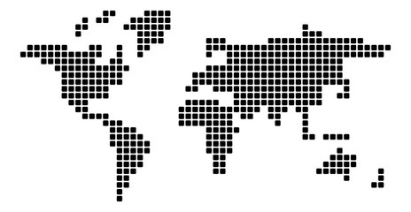 World map of black squares with rounded corners. Vector illustration