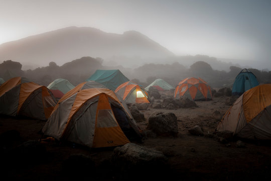 View of tents at Shira Camp, Tanzania