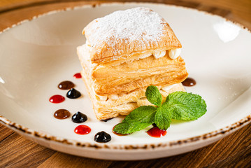puff pastry cake with vanilla cream