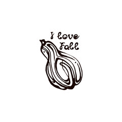 Autumn hand drawn pumpkin with lettering isolated on white