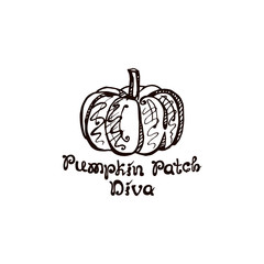 Autumn hand drawn pumpkin with lettering isolated on white