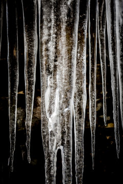 New Zealand, Otago, Wye Creek basin.  Icicles detail