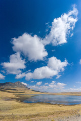 Fototapeta na wymiar Blue sky in the Highlands of Peru near Huancayo city.