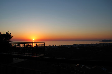 silhouette of alanya city at sunset