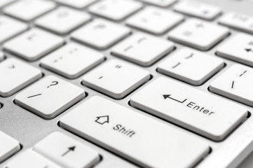 White computer keyboard. Close up.