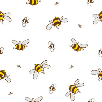 Cute seamless pattern with flying bees. Vector illustration EPS10