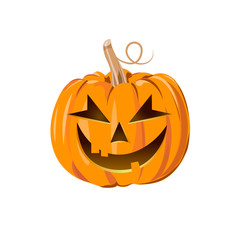 Laughing halloween pumpkin with teeth on white background. character face