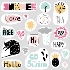 Set of funny stickers in cartoon style