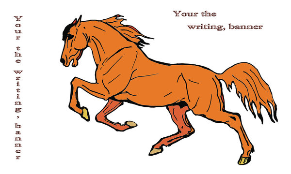 vector isolated image, drawing,  galloping red horse on white background. banner, ad," your inscription "   