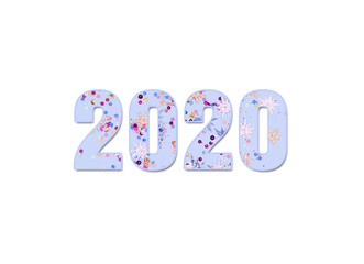 Figures 2020 on a white background. Abstract illustration inside the numbers.