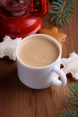 Homemade Christmas cookies with spices, and coffee with milk