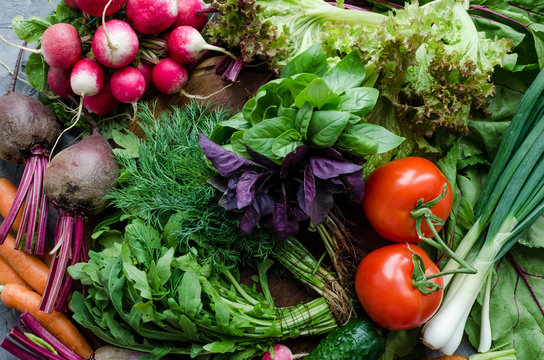 Background texture with assorted raw organic vegetables - Powered by Adobe