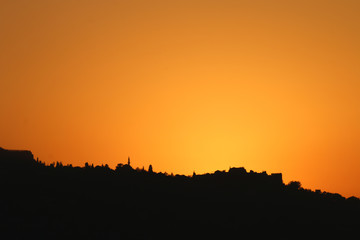 silhouette of alanya city at sunset