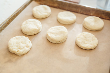 Fototapeta na wymiar Homemade Biscuits on a Baking Sheet